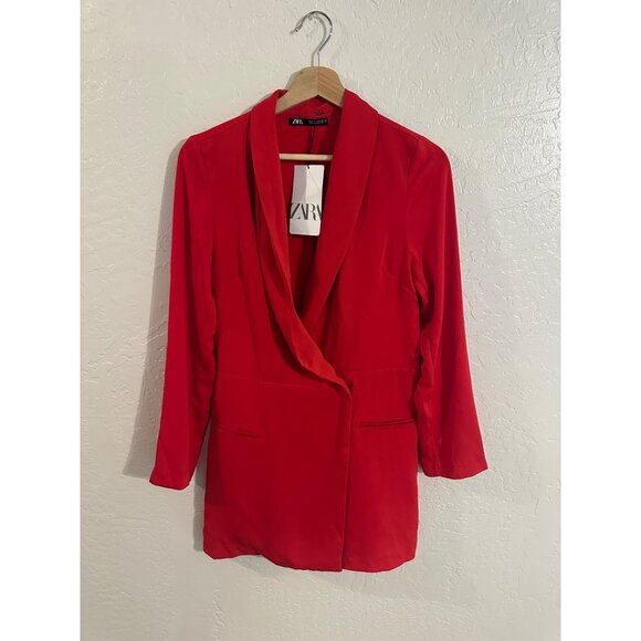 NWT Zara Red Long Sleeved Blazer Romper - Picture 1 of 11